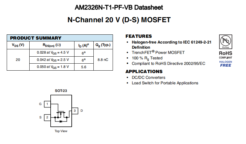 AM2326N-T1-PF-VB一种N—Channel沟道SOT23封装MOS管