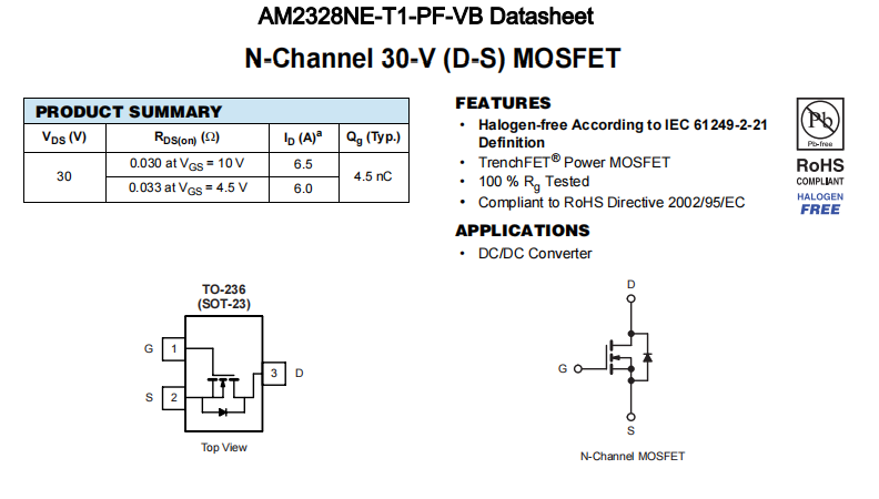 AM2328NE-T1-PF-VB一种N—Channel沟道SOT23封装MOS管