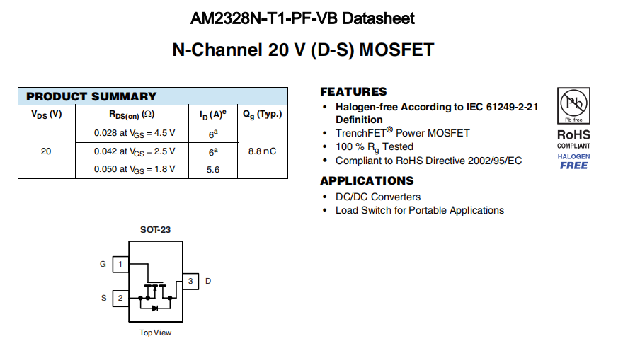 AM2328N-T1-PF-VB一种N—Channel沟道SOT23封装MOS管