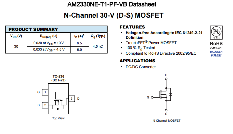 AM2330NE-T1-PF-VB一种N—Channel沟道SOT23封装MOS管