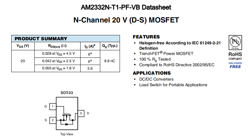 AM2332N-T1-PF-VB一种N—Channel沟道SOT23封装MOS管