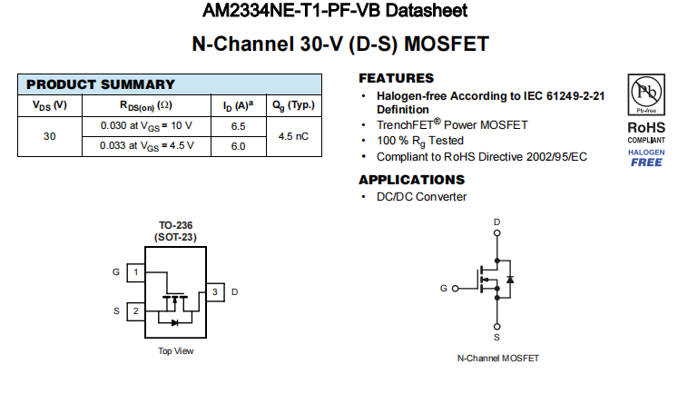 AM2334NE-T1-PF-VB一种N—Channel沟道SOT23封装MOS管