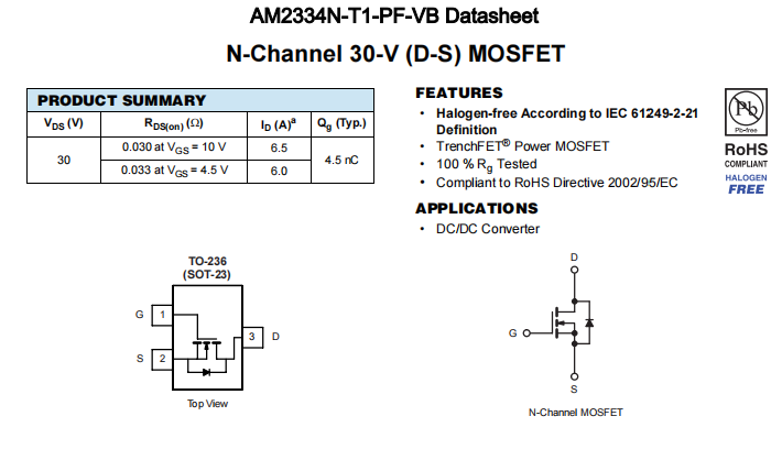 AM2334N-T1-PF-VB一种N—Channel沟道SOT23封装MOS管