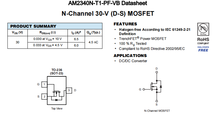 AM2340N-T1-PF-VB一种N—Channel沟道SOT23封装MOS管