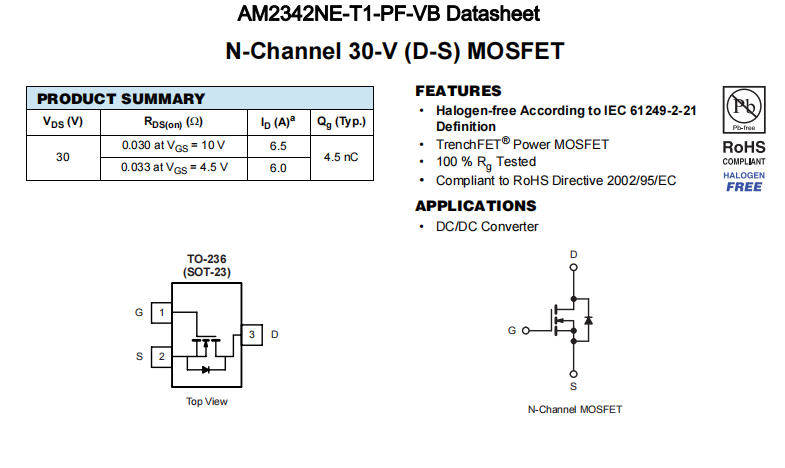 AM2342NE-T1-PF-VB一种N—Channel沟道SOT23封装MOS管