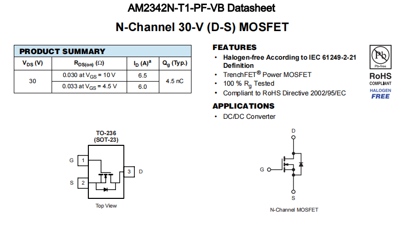 AM2342N-T1-PF-VB一种N—Channel沟道SOT23封装MOS管