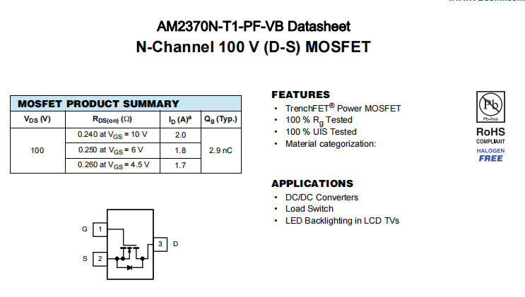 AM2370N-T1-PF-VB一种N—Channel沟道SOT23封装MOS管