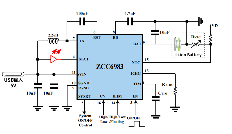 同步升压3节锂电池充电芯片ZCC6983