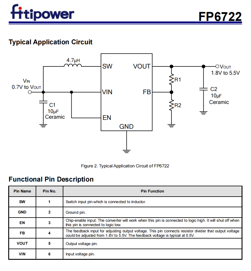 FP6722S6 SOT-23-6 低静止电流升压转换器