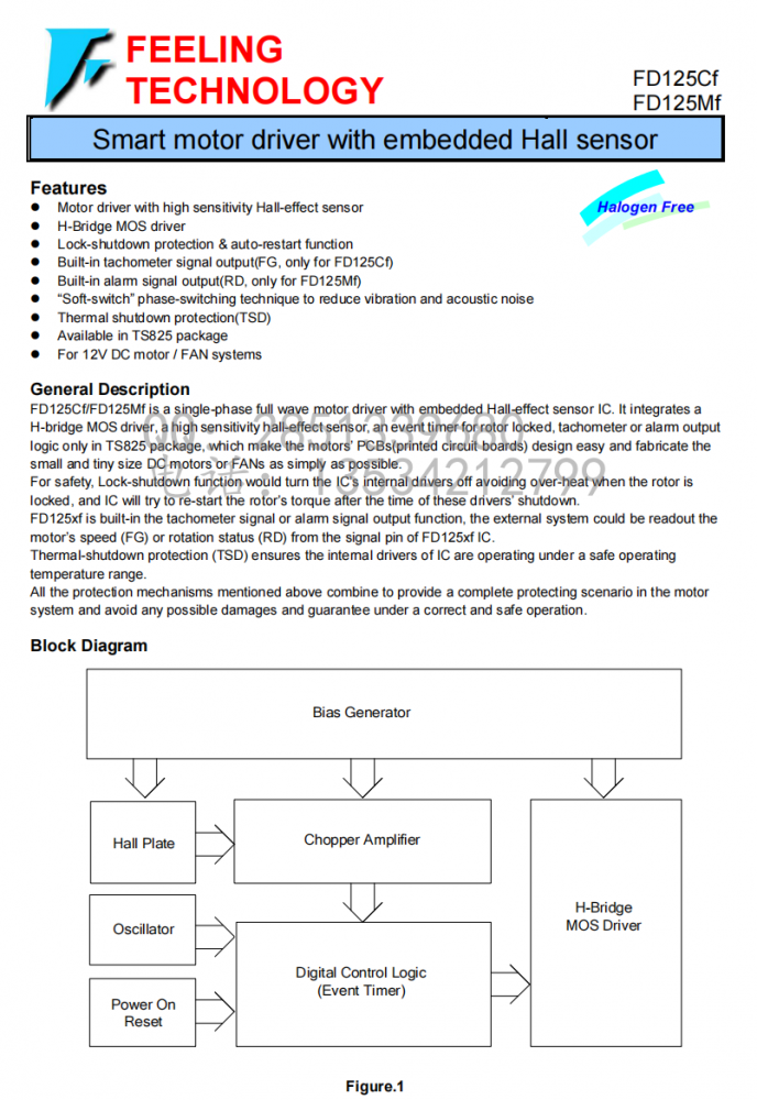 FD125CF/FD125MF 带有嵌入式霍尔传感器的智能电机驱动器芯片