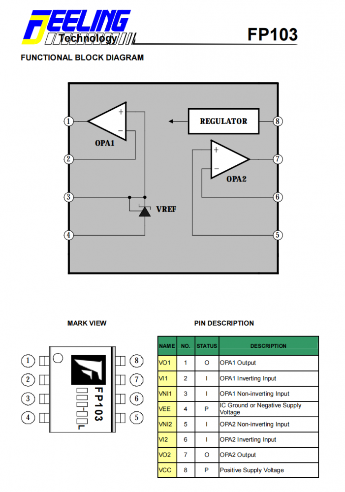 FP103 双运算放大器和参考调节器芯片