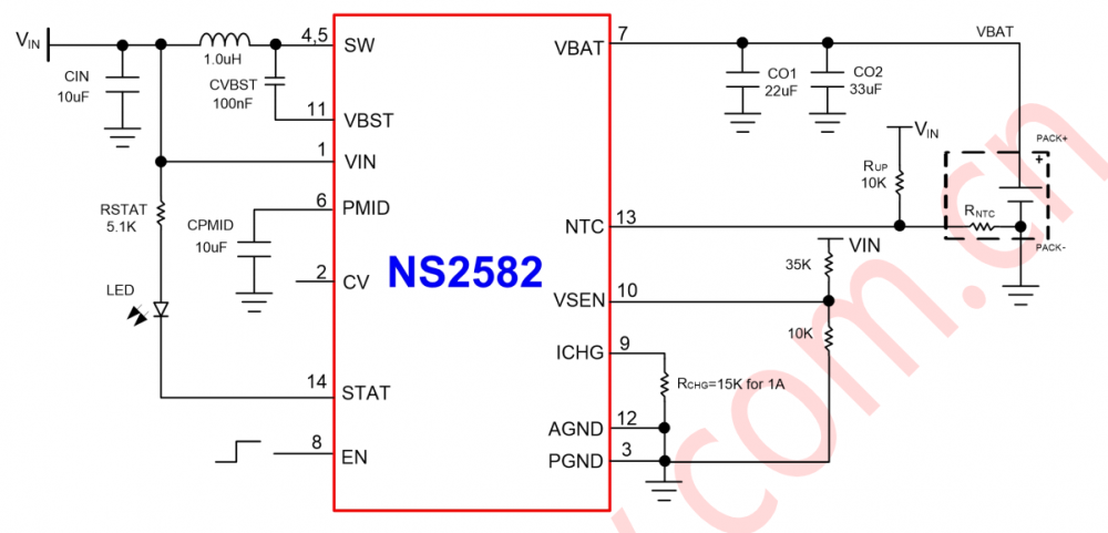 NS2582双节锂电池5V输入升压充电芯片