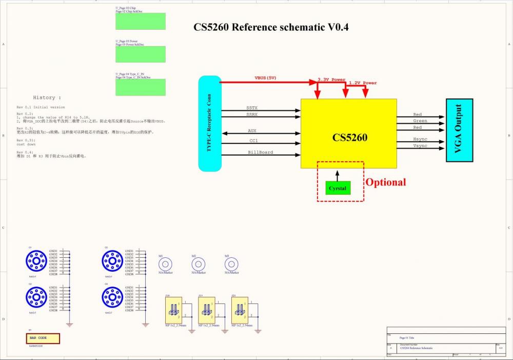 开发TypeC转VGA转换器芯片CS5260设计参考电路图（原理图+PCB文件）