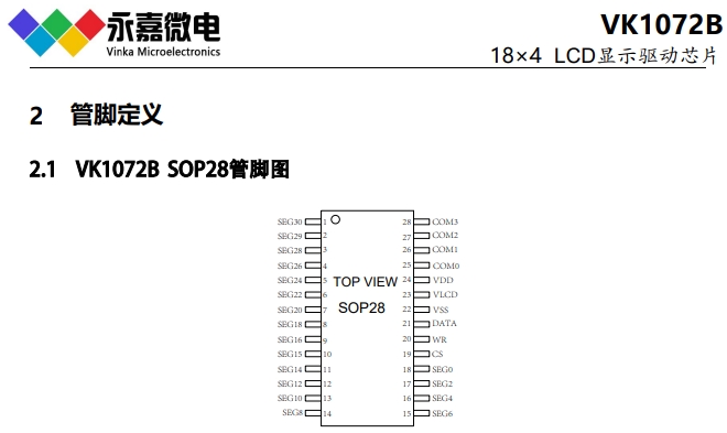 液晶显示驱动芯片VK1072B/C/D液晶驱动IC原厂/适用医用仪器液晶驱动等