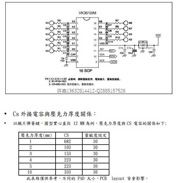 电容式触控IC原厂10键触控检测芯片VK3610IM可用于家电触摸检测IC等