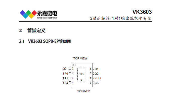 VK3603是应用于电子秤/玩具/智能电表/蓝牙音箱/筋膜枪的3通道/三触摸按键芯片