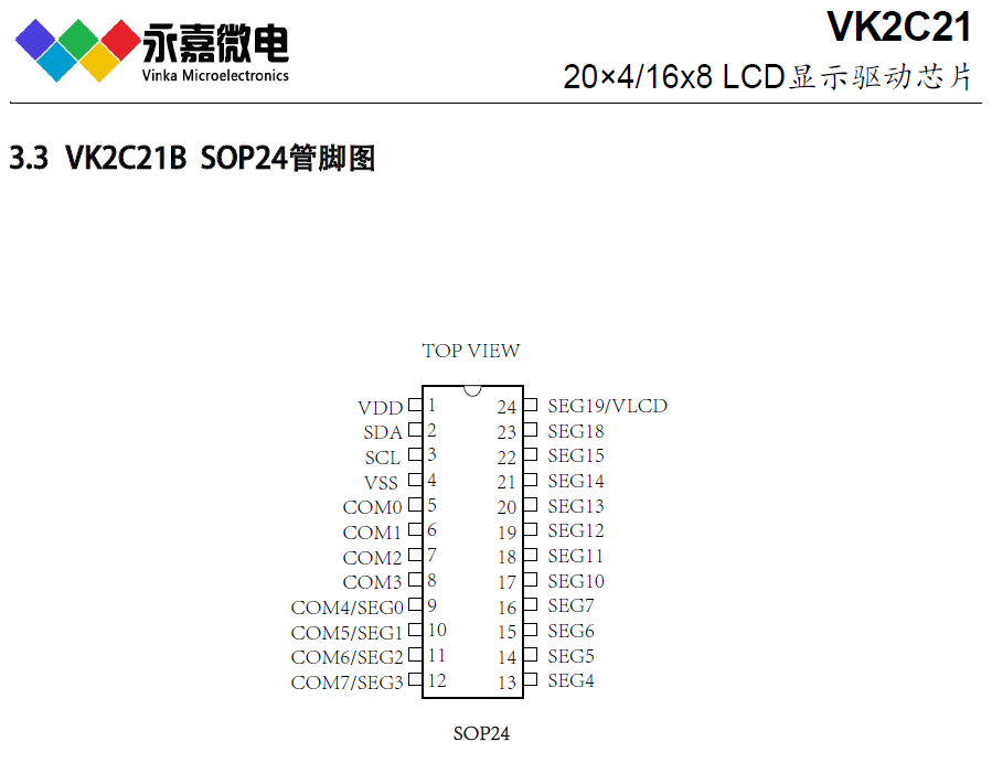 LCD液晶段码驱动IC-VK2C21高抗干扰/抗噪 I2C通信接口，适用于电表/智能水表  原厂FA