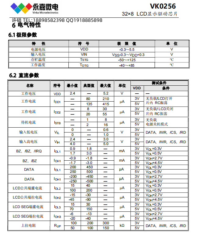 VK0256/B/C QFP64/LQFP64/LQFP52段码驱动IC液晶显示驱动芯片LCD驱动厂