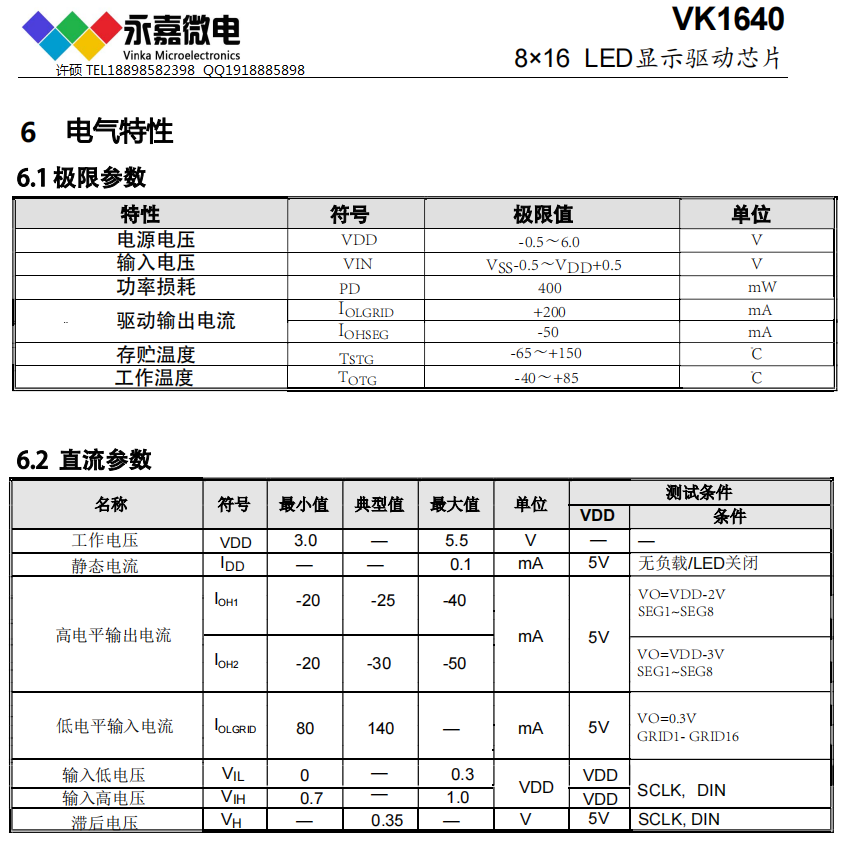 抗噪抗干扰LED数码管驱动IC数显驱动芯片VK1640 SOP28 8级整体亮度可调