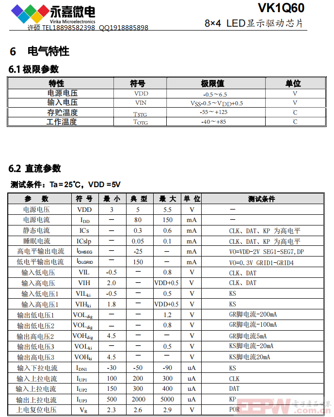 LED驱动芯片/抗干扰数显IC/小体积数码管驱动VK1Q60 QFN16原厂技术支持