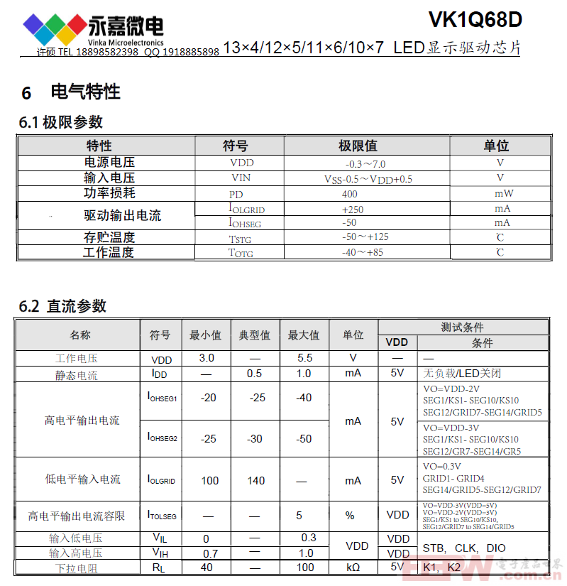 LED驱动VK1Q68D QFN24抗噪数码管驱动芯片/小体积数显驱动IC永嘉原厂
