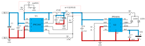 5V-24V输入单节锂电池1A充电板电路IC