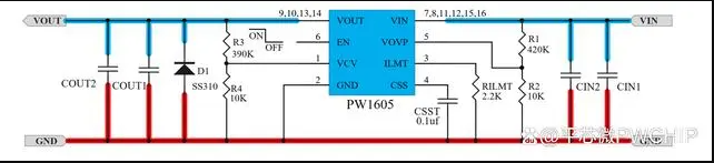 简易电路设计，PW1605芯片实现24V/30V/48V限流过压保护功能