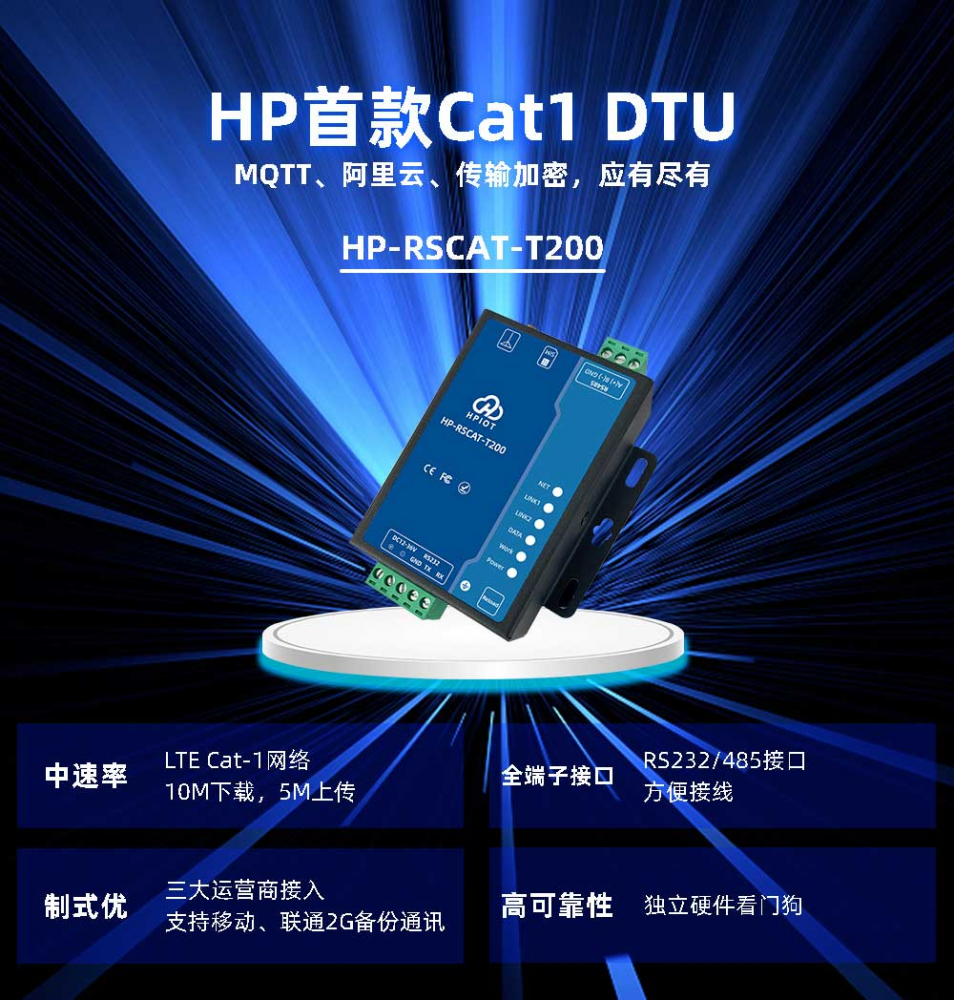华普物联Cat-1 DTU RS232/RS485转CAT 1串口服务器  河南华普 HPIOT