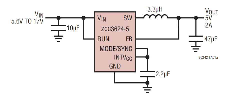ZCC3624 - 17V/ 2A，3.5uA低静态功耗同步降压芯片替代LTC3624