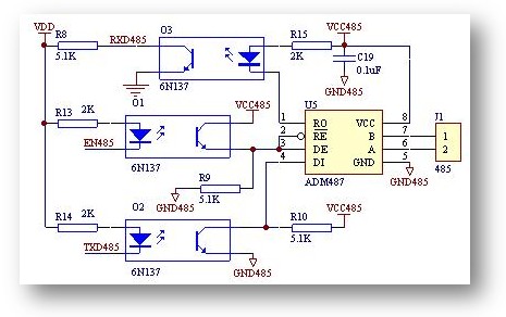 光电隔离RS485典型电路