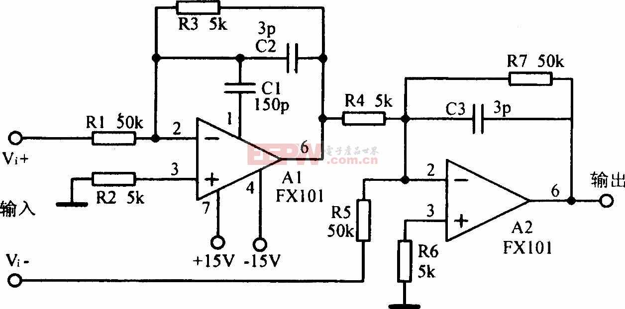 共模输入电压可达l00V的差分放大电路图
