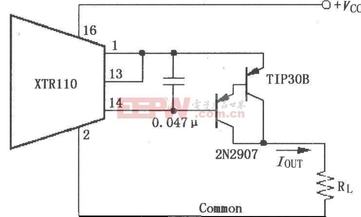 XTR110使用外部PNP晶体管的电路图