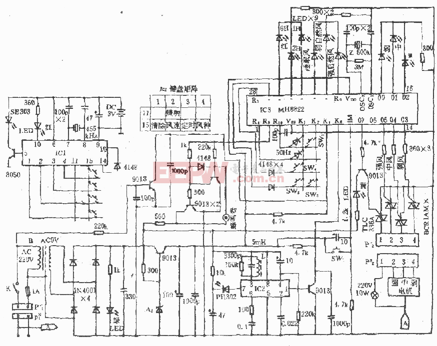 电风扇红外遥控电路(长城FS26-40)