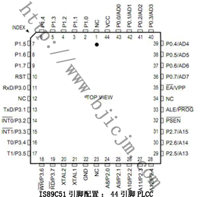 IS89C51引脚配置：44引脚PLCC