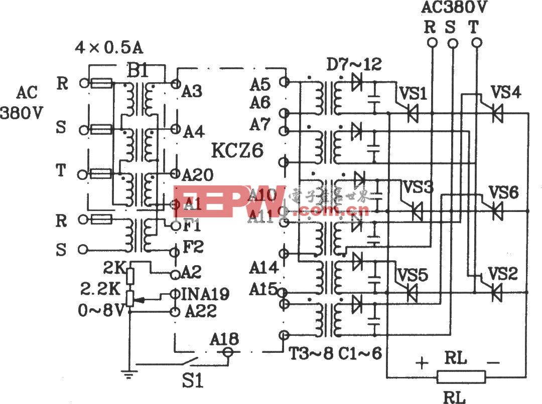 作为KCZ6组件应用的三相交流调压电路图