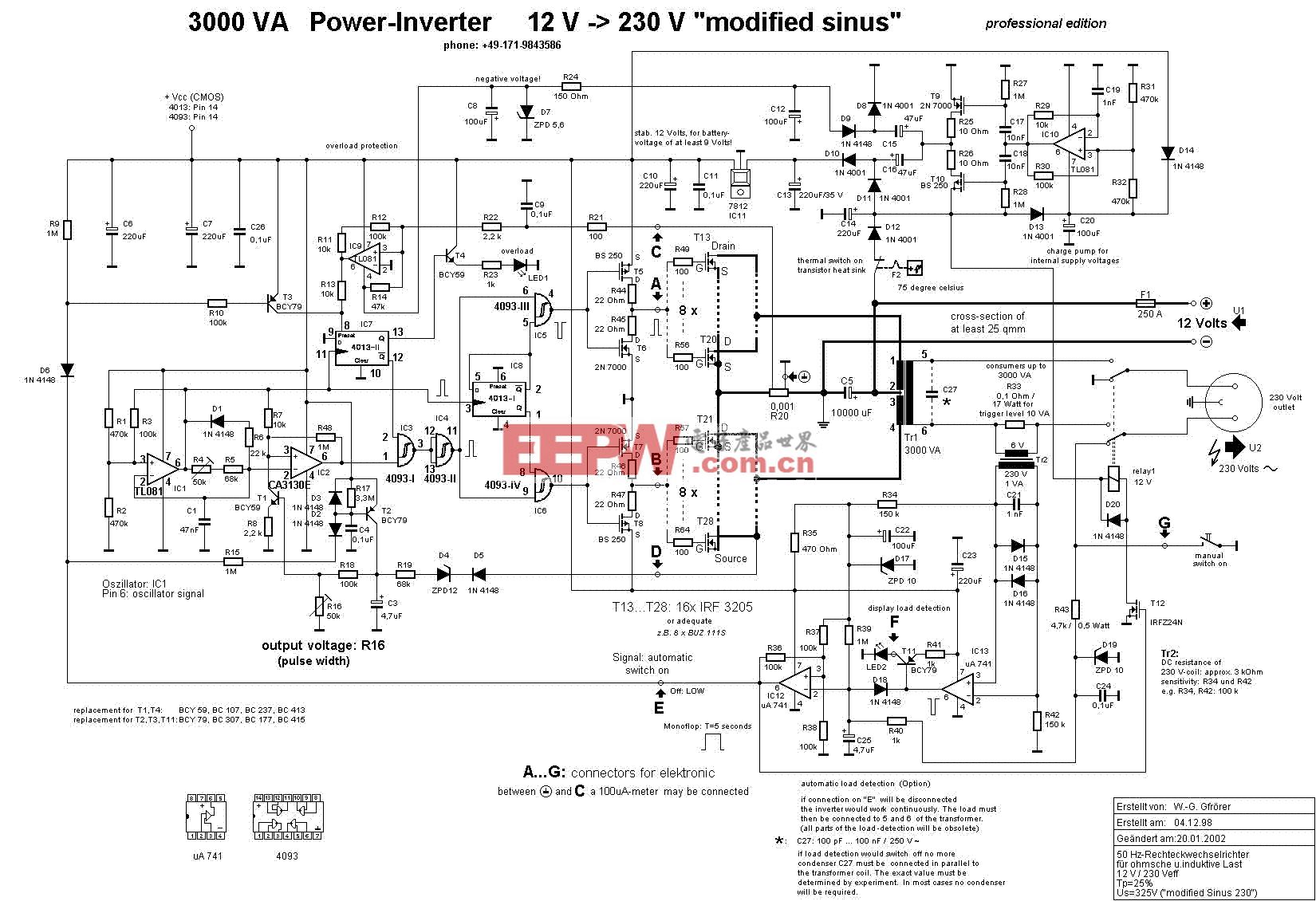 12v-230v 1千瓦逆变器电路图