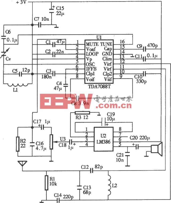 采用TDA7088T單片收音機(jī)電路