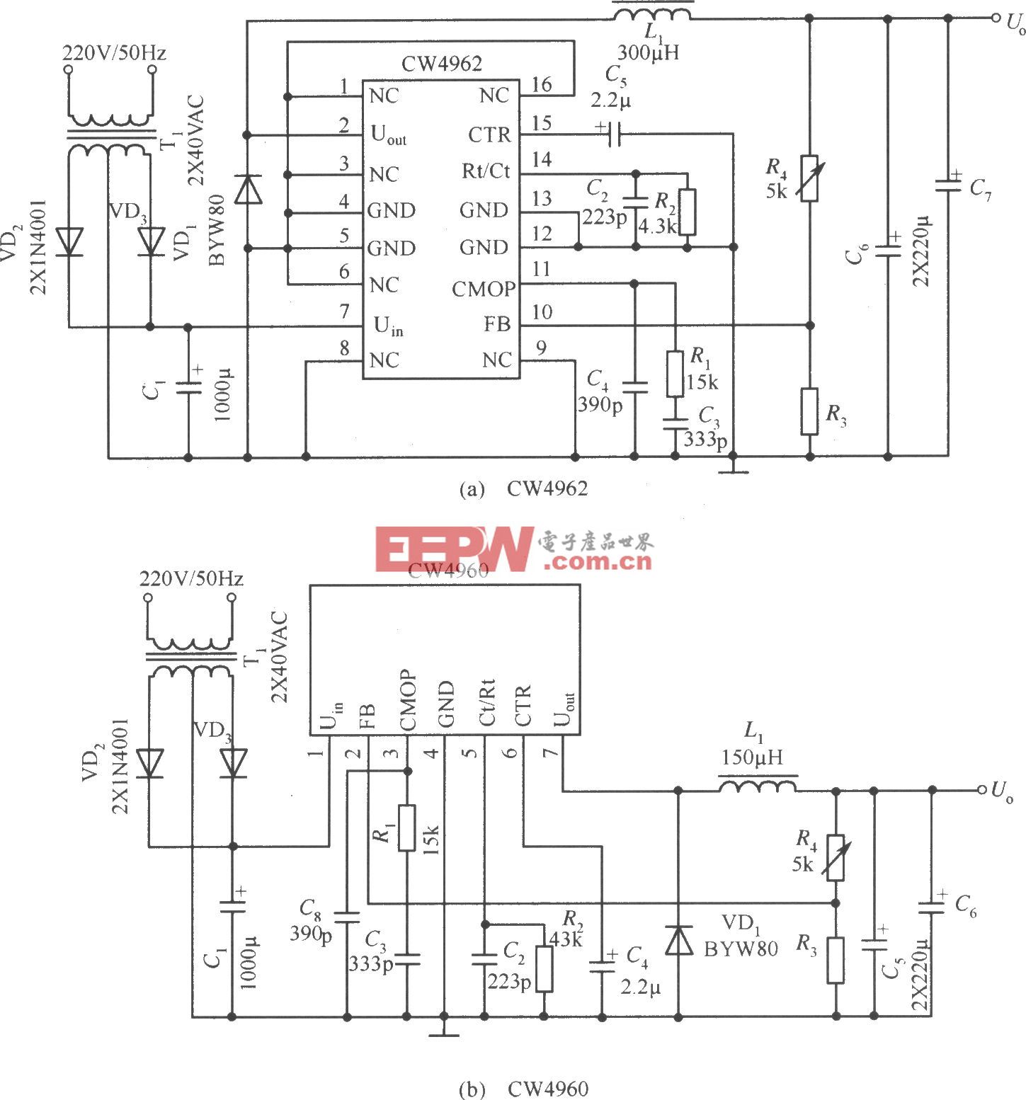 工频变压器对交流220V电网电压降压、整流、滤波后作为前级输入电源