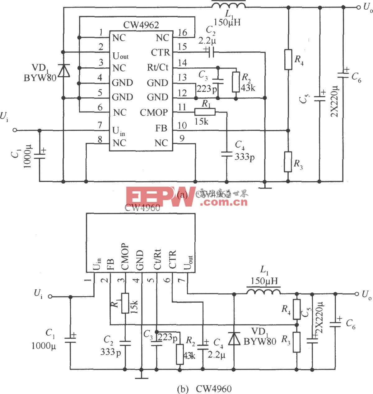 单片开关集成稳压器CW4962／CW4960的典型应用电路