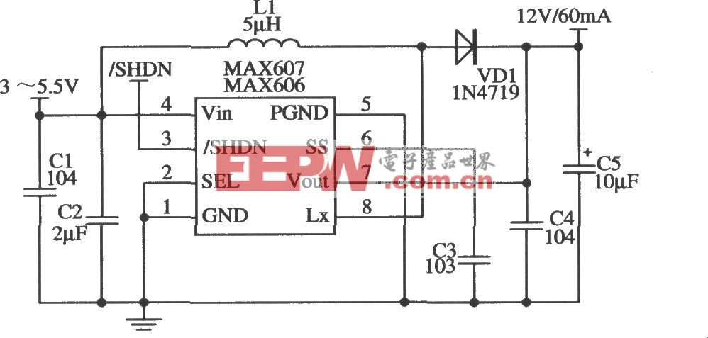 MAX606/MAX607构成l2V输出的应用电路
