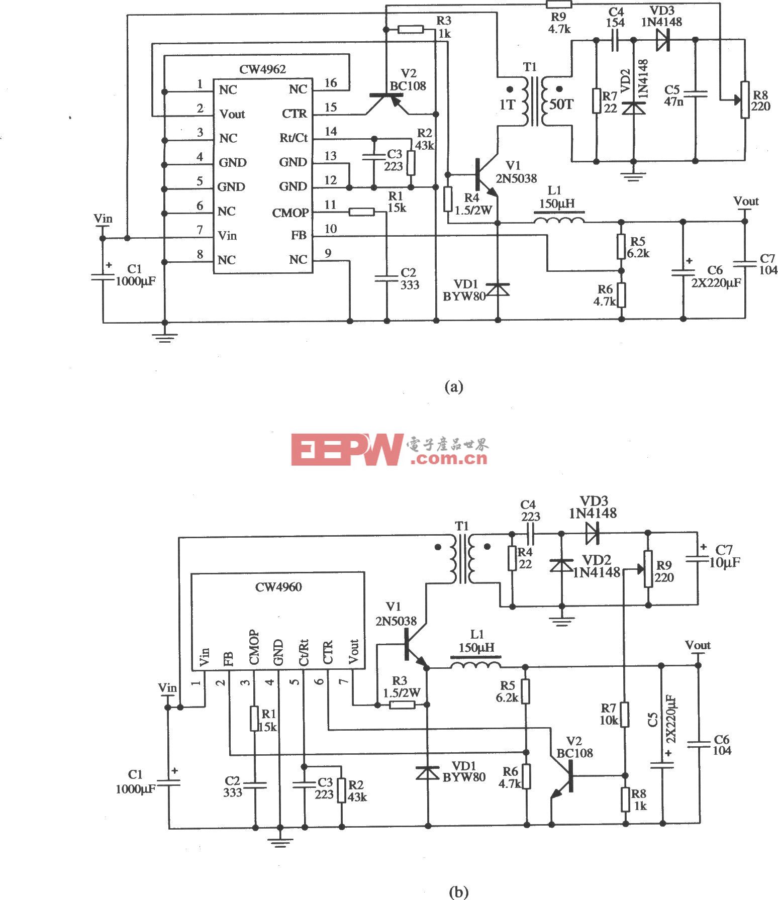 扩流电路中的电流变换器限流保护外加功率管的电路(CW4962/CW4960)