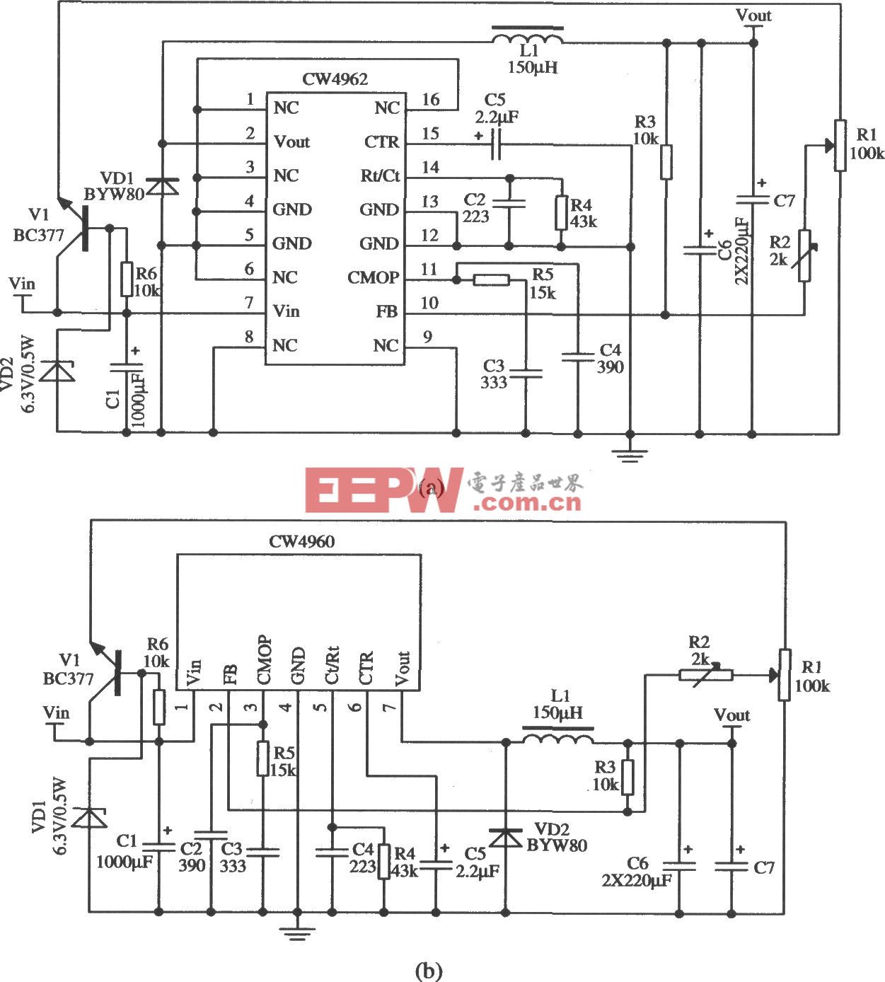 由CW4962/CW4960構成的0～30V連續可調的應用電路