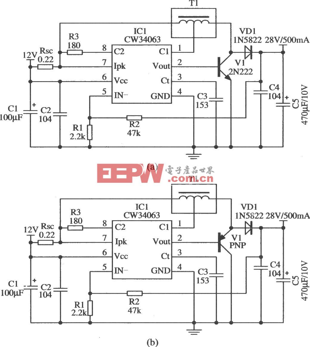 升压型扩大输出电流的应用电路(CW34603)