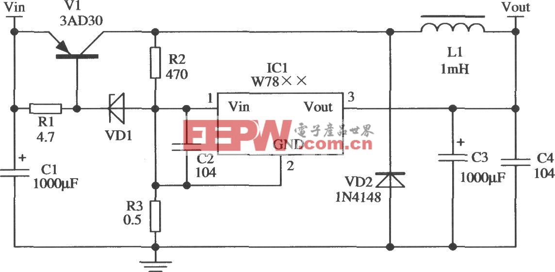 由W78××和開關功率管構成的開關電源電路