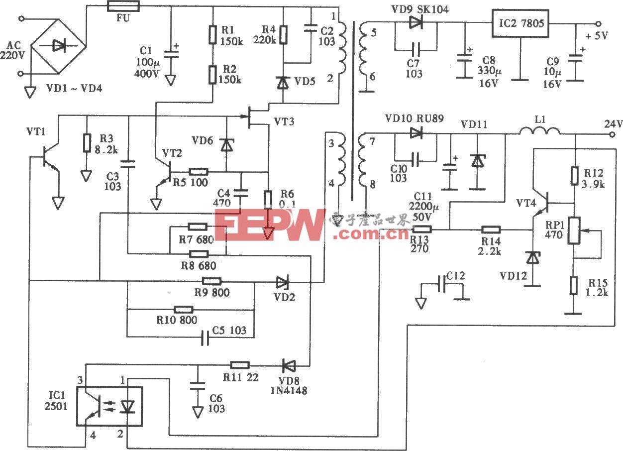 夏普F0-375CN型传真机开关电源电路