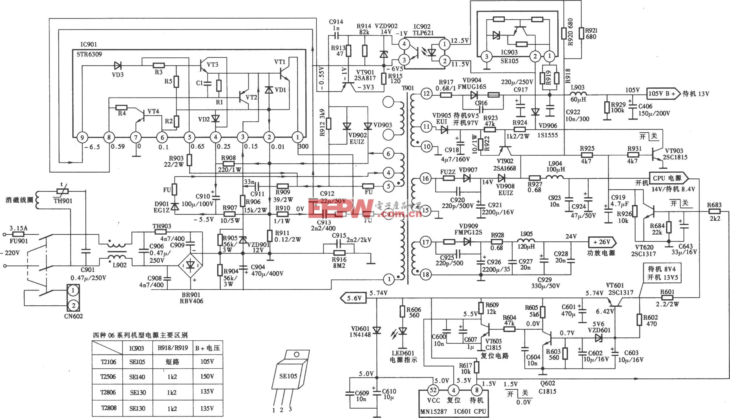 康佳T2106型(“06”系列)彩电开关电源 (STR-S6309) 电路