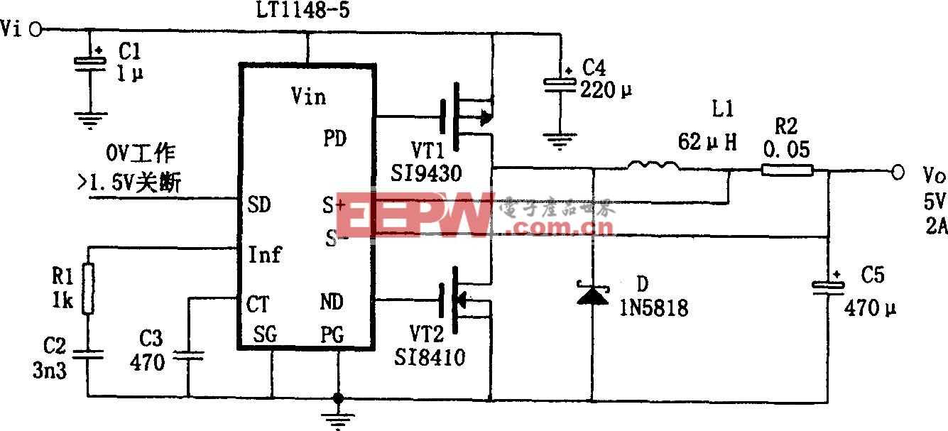 用高效开关控制器LT1148-5制作的2A降压直流变换电源
