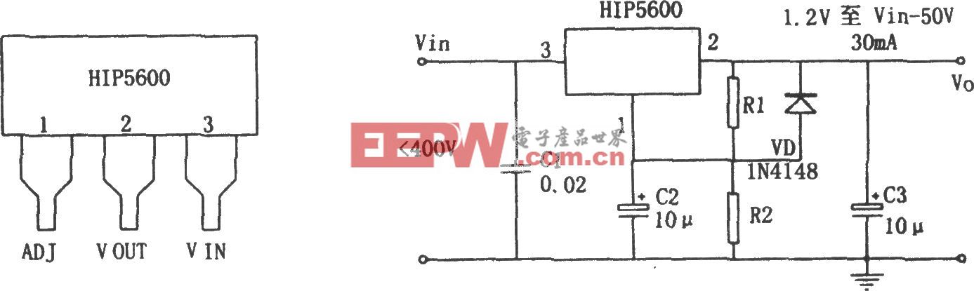 用高压线性稳睚器HIP5600构成的小功率无变压器稳压电源