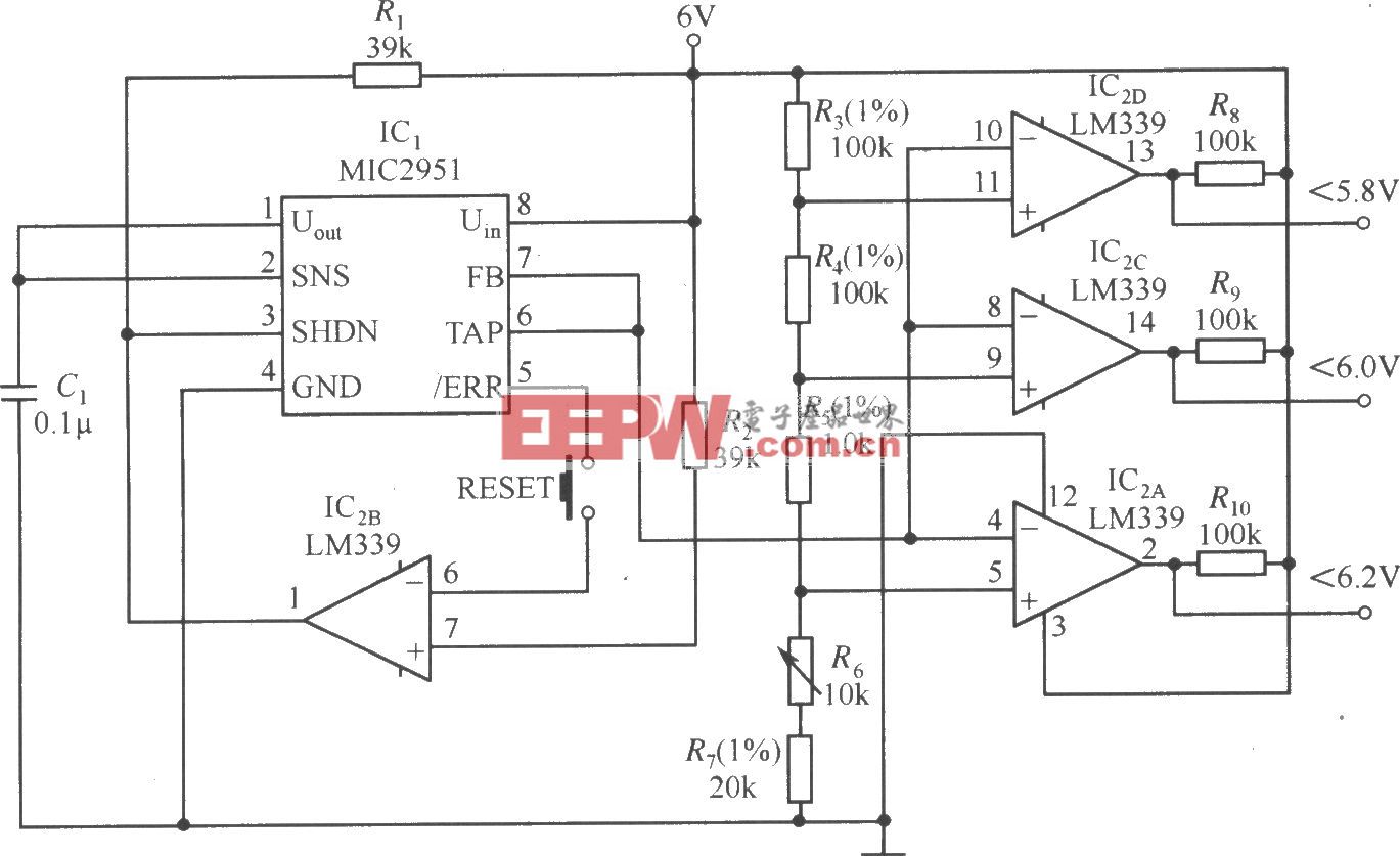 MIC2951构成的具有电性能状态指示器的稳压器电路
