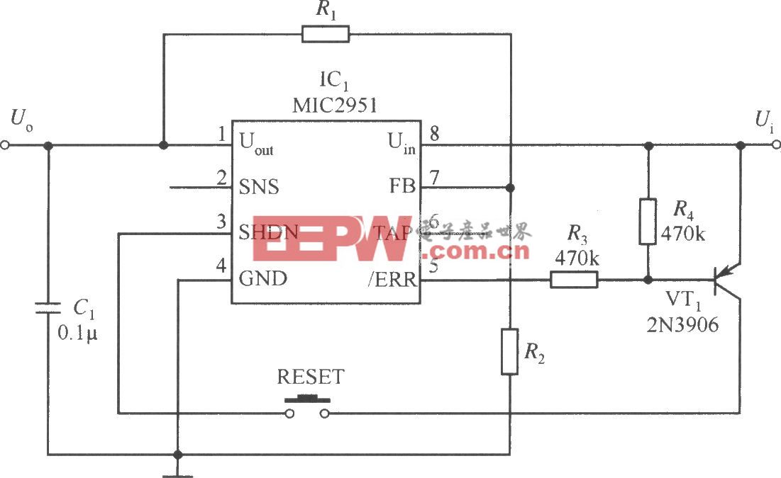 MIC2951构成的一旦有出错信号就能及时关断输出的稳压电源电路